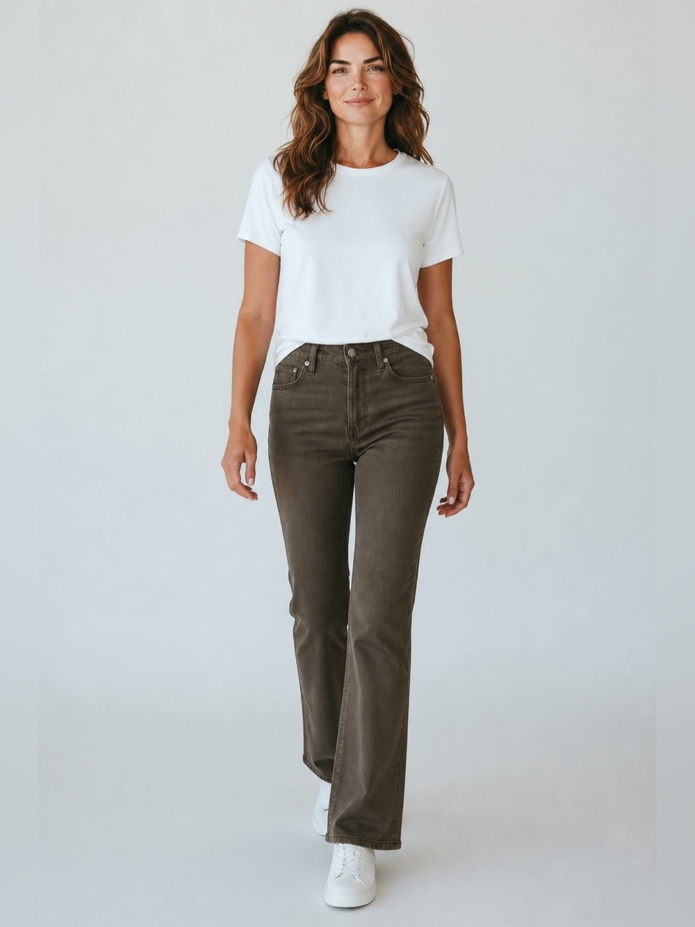 NYDJ High-Rise Wide-Leg Jeans in Brown